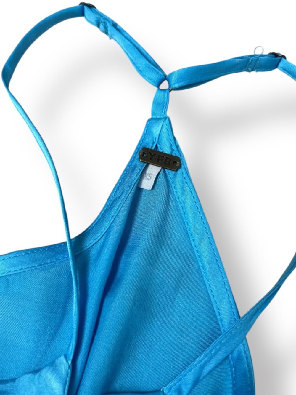 Young Fabulous Broke (YFB) Siren Slip Dress Halter Racer Back Teal Blue Sz XS - Picture 9 of 9